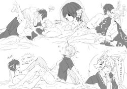 2boys aged_down anal anal_sex bandages bottomless chenyig79755733 chinese_text cowgirl_position erection eye_patch gay gintama gintoki_sakata headband japanese_clothes kimono kitsune kyuubi leg_lock legs_up male male_only merfolk merman missionary_position monochrome multiple_scenes nude official_alternate_costume on_back penis takasugi_shinsuke time_paradox yaoi youkai