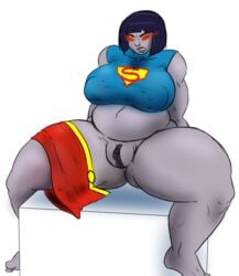 angry atari_mitsuku big_breasts bottomless breasts chubby cosplay darkseid dc genderswap_(mtf) lady_darkseid milf pussy red_eyes rule_63 skirt supergirl_(cosplay) the_new_gods