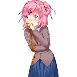 ddlc doki_doki_literature_club natsuki_(doki_doki_literature_club) official_art satchely somnophilia tagme transparent_background vomit vomit_on_self vomiting