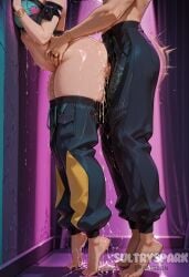 1boy against_wall ai_generated artist_name ass_ripple barefoot black_hair bracelet breasts clothed_sex clothes_pull cum cum_in_pussy cum_on_ass cum_on_legs cum_overflow cumdrip deep_penetration feet female from_side futarush head_out_of_frame height_difference jewelry kpop_demon_hunters netflix pants pants_pull patreon patreon_username sex sex_from_behind sony_pictures_animation standing standing_sex stomach_bulge straight sultryspark thick_thighs thighs tiptoes torso_grab zoey_(kpop_demon_hunters)