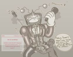 ambiguous_gender anon antennae_(anatomy) big_balls big_penis bust cum cumming degradation_text deltarune deltarune_chapter_3 ejaculating_cum ejaculation embarrassed fondling fondling_balls gloved_hands letttusse object_head oc_x_canon premature_ejaculation robot_penis self_insert sensitive sensitive_balls size_difference squishing_balls tail tenna_(deltarune) text text_bubble tv_head y/n you