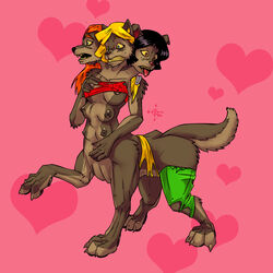 alex_(totally_spies) anthro anthro_only breasts cerberus clover_(totally_spies) female furry green_eyes multi_breast multi_head nipples nolaf red_eyes sam_(totally_spies) totally_spies what