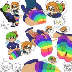 2boys animal_crossing animal_crossing_boy balls captain_kirb cum cum_through_clothes duo femboy frag_(captain_kirb) gay girly green_hair hair human kissing leggings male male/male nintendo oc only_player open_mouth orange_hair original original_character outercourse penis precum sex stockings sweat thighhighs tongue tongue_out villager_(animal_crossing) yaoi