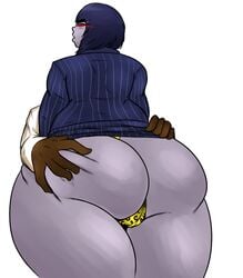 1girls ass ass_grab atari_mitsuku big_ass blush darkseid dc female female_only genderswap_(mtf) lady_darkseid leopard_print panties partial_male purple_hair purple_skin red_eyes rule_63 solo the_new_gods