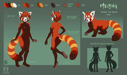 2016 abstract_background anthro ass breasts female feral hair kacey looking_at_viewer mammal meiying model_sheet nipples nonsexual_nudity nude paws pussy quadruped red_hair red_panda silhouette simple_background solo standing