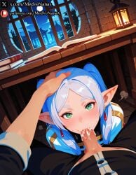 2026 8k absurdres ai_generated arched_window arm_up aroused aroused_face aroused_gaze artist_name best_quality blissful_expression blowjob blue_hair_ribbons blue_tinted_hair blue_toned_lighting blush books bookshelf candlelight content_expression cum cum_bubble cum_in_mouth cum_on_face cum_on_tongue cum_overflow cum_string cumdrip dangling_earrings deepthroat detailed_background detailed_eyes detailed_face devoted_look drooling earrings ecstasy ecstatic_face elf erection erotic excessive_saliva fantasy_interior fellatio female flushed_cheeks focus_on_face focus_on_penis frieren glistening_skin glossy_cum glossy_lips gold_earrings gothic_architecture green_eyes hand_on_own_head happy_face heavy_blush hi_res high_resolution highres indoors lantern_glow large_penis lewd lewd_expression library long_hair looking_up loving_gaze masterpiece medvenanax mind_break_light moon moonlight moonlight_glow night night_sky nighttime nsfw open_book open_mouth oral overwhelmed_with_pleasure parted_lips penis pleasure pleasure_overload pleasured_face pointy_ears pov pov_crotch pov_hands red_earrings saliva saliva_drool saliva_trail solo_focus sousou_no_frieren stable_diffusion starry_sky stone_wall study_room submissive submissive_expression sucking sweat sweatdrop thick_penis throbbing_penis tongue tongue_out tongue_play twin_buns ultra_detailed veiny_penis warm_lighting wet_lips wet_skin white_hair wooden_shelf wooden_table