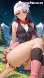 1futa 2026 ai_assisted ai_generated anime artist_name beanie blue_hair boots bush cloud cock dawn_(pokemon) dick explicit futanari hat hi_res high_quality high_resolution highres kneehighs light_particles long_hair night night_sky patreon patreon_username penis pink_footwear pink_scarf pink_skirt pokemon pokemon_(creature) pov red_scarf scarf sky stable_diffusion testicles tsukoneko watermark