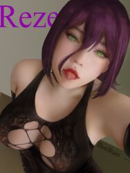 armpit armpits breasts chainsaw_man cherry clothed cute_face devil don_alpiel green_eyes lewd lipstick meme meme_reference nipple_bulge nipple_fetish nipples nipples_visible_through_clothing purple_hair reze_(chainsaw_man) russian_female selfie selfie_pose sexy_armpits teasing teasing_viewer thick_lips tongue tongue_out