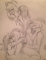 1boy 1girls anthro asriel_dreemurr ass blush boss_monster breast_squish breasts caprine claws cowgirl_position embrace female female_frisk female_frisk_(undertale) female_human floppy_ears french_kissing frisk fur furry goat hand_on_back hand_on_head happy happy_sex heart horn human human_on_anthro interspecies kissing long_hair male male_anthro mammal moan nude nuzzling on_top open_mouth pencil_(artwork) penetration romantic romantic_couple sex simple_background small_breasts snout straight straight_hair sweat traditional_media undertale unknown_artist