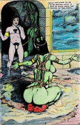 2000 a_princess_of_mars alien animal_genitalia ass breasts edgar_rice_burroughs female green_martian human james_killian_spratt john_carter male mammal melee_weapon nude painting penis sitting sola standing tars_tarkas traditional_media_(artwork) weapon