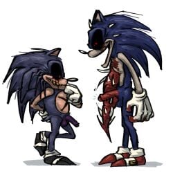 2boys anthro erect_penis erection furry kolossos looking_at_penis lord_x outcome_memories red_eyes sonic.exe_(series) tagme