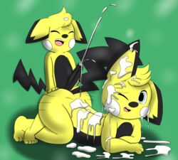 anthro ass cum cumshot ejaculation foreskin furry male masturbation nintendo orgasm oshawott222_(artist) penis pichu pokemon sex sibling sparx_aries video_games