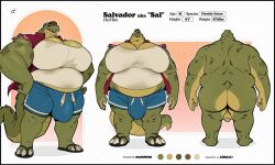 alligator alligatorid anthro ass balls baseball_cap belly big_breasts blue_pants boosterpang breasts bulge clothed green_body hat huge_breasts male male_only reference_image reptile salvador_(gator) solo tagme tail tan_belly topwear white_shirt