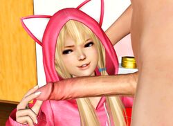 3d blonde_hair blue_eyes cat_ears dead_or_alive futa_on_female futanari hoodie intersex marie_rose superzion xnalara xps