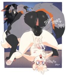 2femboys ahe_gao anal anal_orgasm anal_sex anthro anus ass balls big_butt biped bodily_fluids canid canine cum cum_in_ass cum_inside cum_while_penetrated duo ejaculation eyelashes femboy femboy/femboy femboy_on_femboy femboy_only fur genital_fluids genitals grey_body hands-free hi_res josou_seme looking_pleasured male male/male male_penetrated male_penetrating male_penetrating_male mammal orgasm penetration penile penile_penetration penis penis_in_ass piledriver_position pupils reverse_piledriver_position roly sex smile spread_legs spreading tongue tongue_out upside-down
