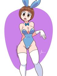 atomictiki breasts brown_eyes brown_hair bunny_ears bunny_girl bunnysuit cleavage clothing female hourglass_figure kill_la_kill mankanshoku_mako short_hair solo voluptuous