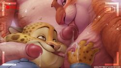 anhes balls benjamin_clawhauser clothing cum disney gay male_only nipple oral penis recording testicles tiger_dancer_(zootopia) yaoi zootopia