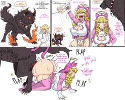 1boy 1girls affectionate angry angry_expression angry_face animal_genitalia animal_penis annoyed annoyed_expression ass ass_bigger_than_head ass_focus ass_to_ass blonde_female blonde_hair breasts breeding canine cat_cutout cat_ears cat_tail catboy comic dialogue dog_ears dog_tail doggy_style english_text female female_on_feral feral feral_on_female feral_on_human feral_penetrating fucked_from_behind fucked_into_submission fucked_senseless fucked_silly hellhound horns hound knot knotted_penis knotting_position loving_it male monster monster_cock nun nun's_habit nun_outfit nyan_nun_(ryu34) oc original_character partially_clothed pet pointless_clothing pussy pussy_covered pussy_pasty pussy_tape reverse_doggy_style ryu34 scared scared_expression shortstack side_view spit teapot_(body_type) thick_thighs tits_bigger_than_head tongue tongue_out trying_not_to_cum whine white_skin wings wobbling_ass wolf zoophilia