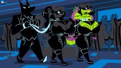alternative_fashion belt bimbofication black_body black_fur black_hair breasts canid canine canis cleavage clothed clothing cobra collar colored darkwitt_(character) detailed_background female fur glowing glowing_eyes goth green_body grey_body grey_fur hair hat headgear headwear hi_res hidden_eyes jacket leash leather leather_clothing leather_jacket leather_topwear long_hair male mall mammal marching military_cap mind_control nipples purse reptile riz sabri scalie short_hair snake snake_hood store suit suit_jacket symbol_on_chest tagme tail topwear walking