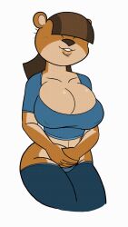 1girls 2d 2d_(artwork) 2d_animation animated anthro blue_shirt blue_thong brown_areola brown_fur digital_media_(artwork) flashblascat flashing flashing_breasts gif jennifer_(flashblascat) pulling_up_shirt squirrel tagme thighhighs two-tone_fur white_background