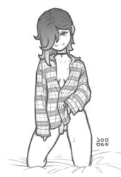 1girls balls bed bottomless breasts female joomeedraws penis shirt_only tagme