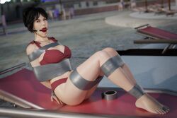 3d ball_gag ballgag bikini blender bondage gag gagged james_bond_(series) poolside theblendertaper theresa_lorca