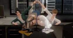 2girls dead_or_alive dead_or_alive_xtreme_venus_vacation glasses kasumi_(doa) momiji_(ninja_gaiden) office_lady