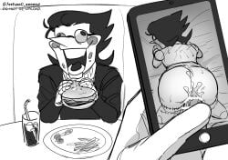2boys date deltarune gay gay_sex holding_phone juxtaposition male/male male_only male_penetrating phone phone_screen photo_comparison spamtenna spamton_g_spamton tenna_(deltarune) yaoi