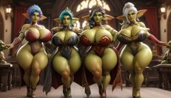 3d 4girls 4women ai_generated apron big_ass big_breasts bimbo black_hair cake cave coffee cute_face cute_female dancer_outfit fantasy female female_only goblin goblin_female gothic_makeup green_eyes green_skin green_skinned_female heat lactation milk milk_squirt mischievous multi-colored_hair pointed_ear ravenomega sexy_body sexy_woman solo_female sweating_body text voluptuous_body white_hair white_hair_female