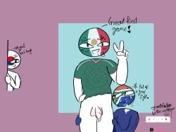 3boys after_oral character: copyright: countryhumans cum cum_drip general: male meta: mexico_(countryhumans) south_africa_(countryhumans) south_korea_(countryhumans) sweat text world_cup