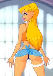 1girls amber_eyes ass back_view big_ass blonde_hair cameltoe color dat_ass eyeshadow female female_only human legs lips lipstick long_hair looking_at_viewer makeup mascara panties rainbow_(animation_studio) see-through skirt solo stella_(winx_club) teenager thighs winx_club yellow_eyes zfive