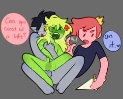 adventure_time blushing charmingbeep drooling experimentation eyes_half_open feminine_male fern_the_human flowers_in_hair hearts marshall_lee mouth_open overstimulation prince_gumball riding sharp_teeth sweat vampire