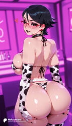 1girl 1girls absurd_res absurdres ai_generated animal_print ass ass_focus ass_grab ass_support back bare_shoulders big_ass big_breasts bikini black_eyes black_hair black_nails blurry blurry_background blush boruto:_naruto_next_generations breasts choker collar cow_print cow_print_bikini curvy deep_skin earrings elbow_gloves eyeshadow female female_focus fingerless_gloves from_behind glasses gloves grabbing_own_ass hands_on_own_ass heart heart-shaped_pupils hi_res high_quality high_resolution highres huge_ass indoors jewelry large_ass large_breasts lips lipstick looking_at_viewer looking_back makeup micro_bikini mole mole_under_mouth nail_polish naruto naruto_(series) naruto_shippuden nekromant one_eye_closed parted_lips print_bikini sarada_uchiha shiny_skin short_hair sideboob skindentation smile solo solo_focus standing straight sweat swimsuit symbol-shaped_pupils thick_thighs thighhighs thighs thong thong_bikini uchiha_sarada wide_hips