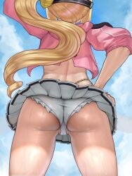 adjusting_hat from_behind hand_on_hip huge_ass luciana_de_montefio official_alternate_costume panties thick_thighs upskirt vulva white_panties wide_hips zenless_zone_zero