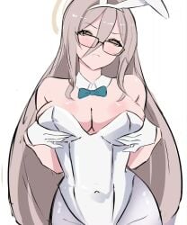 2d 2d_animation akane_(blue_archive) akane_(bunny)_(blue_archive) blonde_hair blue_archive blush breast_grab breasts bunny_ears bunnysuit female glasses hi_res holding_breast katalashka leotard loop looping_animation necktie shaking_breasts solo tagme video