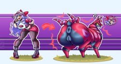 all_fours anus asshole bad_end before_and_after bug cap chitin donut_anus dr_wahee drill_hair feral green_eyes grin hooves horns huge_ass human_to_feral jacket kodou-sama_(cownon) large_breasts laughing lavender_hair long_eyelashes long_hair massive_ass ojou-sama original pokeball pokemon pokemon_trainer pussy scolipede smug surprised tail transformation