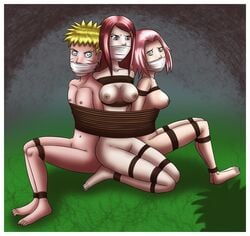 arms_behind_back barefoot blue_eyes bondage bound_together breasts captured female femsub gag green_eyes male male_and_female_subs malesub multiple_subs naruto naruto_shippuden nipples nude pink_hair red_hair rope sakura_haruno tied trio uzumaki_kushina uzumaki_naruto zeo-nell