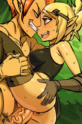 ankama anus big_penis blonde_hair blush bottomless breasts canon_couple clothed cra duo elbow_gloves elf evangelyne female freckles gloves green_eyes hairclip humanoid iop large_breasts leg_grab male maniacpaint open_mouth open_smile orange_hair penis pointy_ears ponytail sex short_hair smile straight sweat thighhighs tristepin vaginal_penetration veiny_penis wakfu