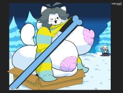 1girls big_belly forest huge_ass huge_breasts huge_nipples pixel_art sans snow tagme temmie_(undertale) undertale undertale_(series) windreg