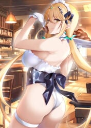 1girls alternate_costume alternate_hairstyle ass blonde_hair bow breasts cafe chocolate choker colored daive earrings exposed_back frills gloves heart-shaped_chocolate jewlery large_ass large_breasts licking_lips looking_at_viewer looking_back looking_back_at_viewer maid maid_headdress maid_uniform monolith_soft mythra nintendo restaurant smile smiling smiling_at_viewer tagme thick_thighs thigh_strap thighs tiara tounge_out twintails waitress xenoblade_(series) xenoblade_chronicles_2 yellow_eyes