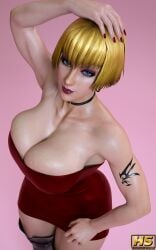 3d blonde_hair bloody_roar blue_eyes busty female female_focus female_only hagiwara_studio hourglass_figure jenny_burtory jenny_the_bat konami light-skinned_female light_skin makeup pinup pinup_pose short_hair tagme tattoo wide_hips