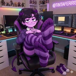 ai ai-created ai_generated feet foot_fetish jellybean_(mcyt) jellybean_(youtube) jellybean_(youtuber) looking_at_viewer shoes shoes_removed socked_feet socks twitch youtube youtuber youtuber_girl