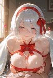 1boy 1girls ai_generated ass ass_grab big_ass big_breasts blowjob blue_eyes blush breast_grab breastjob breasts closed_mouth completely_nude cum cum_on_breasts cute cute_face duo exposed_breasts female female_focus large_ass large_breasts light-skinned_female light_skin long_hair looking_at_viewer male nier:_automata nier_(series) nipples penis pink_nipples pussy sexy sexy_body sexy_female white_hair yorha_2b younger_female