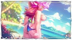 3d 3d_(artwork) beach beach_background big_ass big_breasts bikini freckles freckles_on_ass freckles_on_breasts hands_on_ass koikatsu ninapieta ruby_(ninapieta) showing_off showing_off_ass sideboob wide_hips