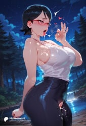 1girl 1girls absurd_res absurdres after_sex after_vaginal ahegao ai_generated arm_behind_back ass bare_shoulders big_ass big_breasts black_hair black_pants blush boruto:_naruto_next_generations breasts cleavage cum cum_in_mouth cum_in_pussy cum_on_body cum_on_breasts cum_on_clothes cum_on_hands cum_on_tongue cum_string cumdrip denim facial fellatio_gesture female female_focus forest glasses hand_up heart heart-shaped_pupils hi_res high_quality high_resolution highres jeans large_ass large_breasts mature_female naruto naruto_(series) naruto_shippuden nature nekromant night night_sky open_mouth outdoors pants pussy red-framed_eyewear red_eyes rolling_eyes saliva sarada_uchiha semi-rimless_eyewear shirt shirt_tucked_in short_hair sideboob sky sleeveless solo solo_focus standing star_(sky) starry_sky straight sweat symbol-shaped_pupils tank_top thick_thighs thighs tight_clothes tongue tongue_out torn_clothes torn_pants tree uchiha_sarada water wet wet_clothes white_shirt white_tank_top wide_hips