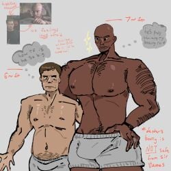 black_body dexter_(series) dexter_morgan doakes_(dexter) duo_focus huge_male intimidated intimidation larger_male thought_bubble yaoi