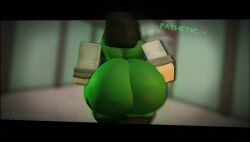1girls 3d agent_(rolve) ass ass_focus back_view big_ass clothed dialogue english_text female_only lost_media roblox roblox_game robloxian rolve sillyjuices solo standing tagme text thick_thighs thighs typical_colors_2 walking