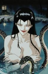 ai_generated bathing benisato_(ninja_scroll) black_hair kunoichi ninja_scroll onsen sexy snakes