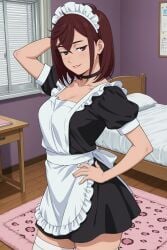 1boy 1girl, absurdres adult ai_assisted ai_generated asymmetrical_legwear ayase_momo belt, big_breasts black_panties, black_skirt, black_thighhighs, blush, breasts breasts, dandadan female heeven highres indoors, long_hair, looking_at_viewer, male mature midriff, momo_ayase navel, open_mouth, panties, patreon patreon_username perfect_body pink_shirt, shirt, skirt, solo, thighhighs,