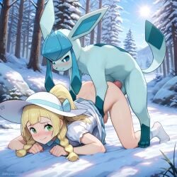 1femboy 2boys ai_generated anal dickgirl femboy feminine_male functionally_nude futa_sans_pussy futanari gay girly glaceon ian8766_(artist) intersex interspecies lillie_(pokemon) male male/male male_focus male_only monster monster_rape outdoors outside pokemon pokemon_(species) pokephilia precum public rape rule_63 self_upload sweat trap yaoi